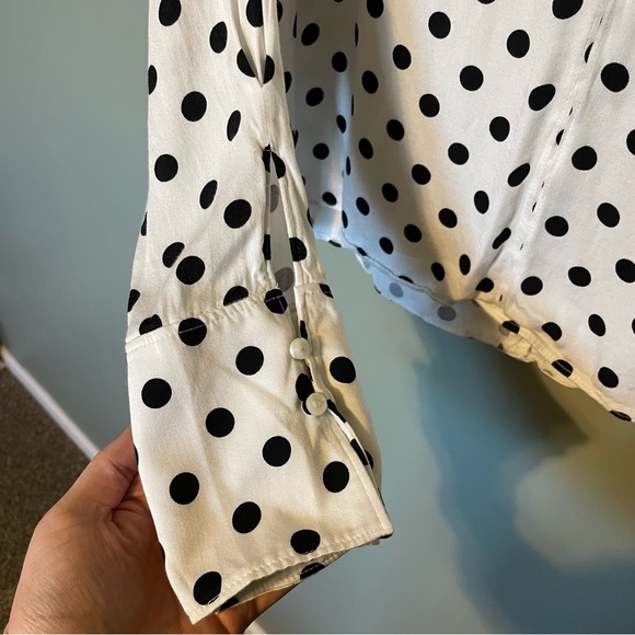 Something Navy Black/White Polka Dot Pullover Blouse Size Small - Picture 5 of 7